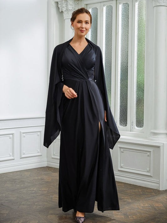 Bella Sheath/Column Jersey Ruched V-neck Sleeveless Floor-Length Mother of the Bride Dresses DGP0020246