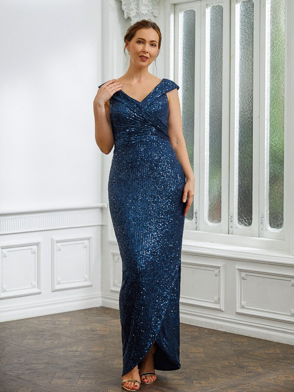 Cassidy Sheath/Column Ruched V-neck Sleeveless Floor-Length Mother of the Bride Dresses DGP0020240