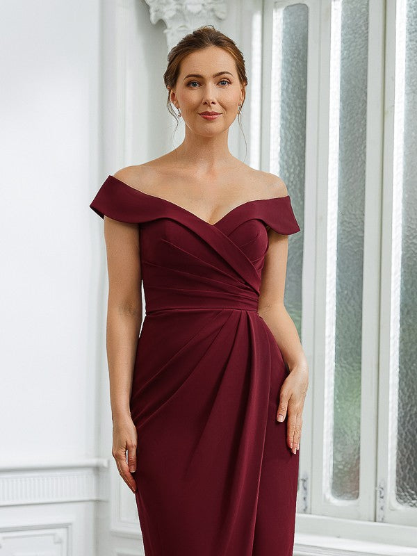 Alani Sheath/Column Stretch Crepe Ruched Off-the-Shoulder Sleeveless Floor-Length Mother of the Bride Dresses DGP0020245