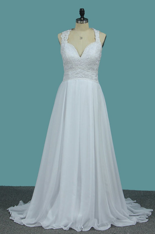 2024 Sexy Open Back Chiffon A Line Straps Wedding Dresses With Applique
