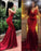 Chic Red Spaghetti Straps Mermaid V Neck Prom Dresses with Appliques, Formal Dresses SRS15571