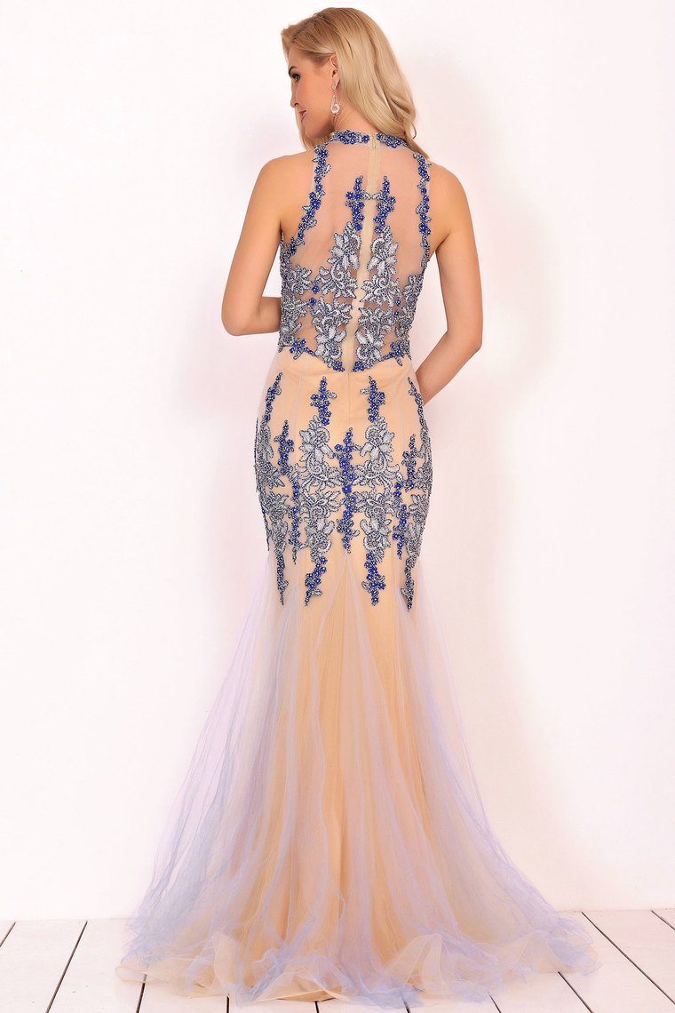 2024 New Arrival Scoop High Neck Tulle With Applique And Beads Mermaid Prom Dresses