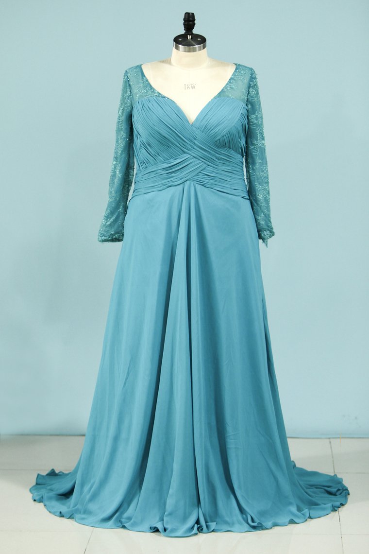 2024 A Line V Neck Mother Of The Bride Dresses Chiffon With Beads And Ruffles