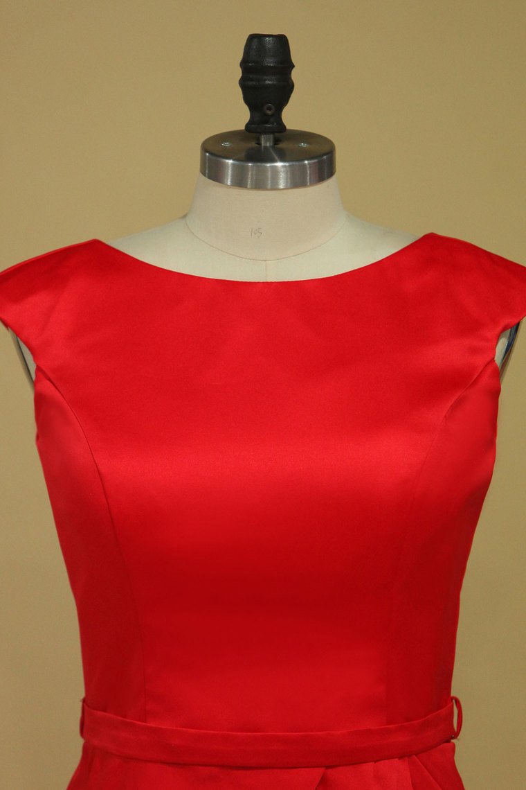 Red Sheath Bateau Mother Of The Bride Dresses Satin With Sash Open Back