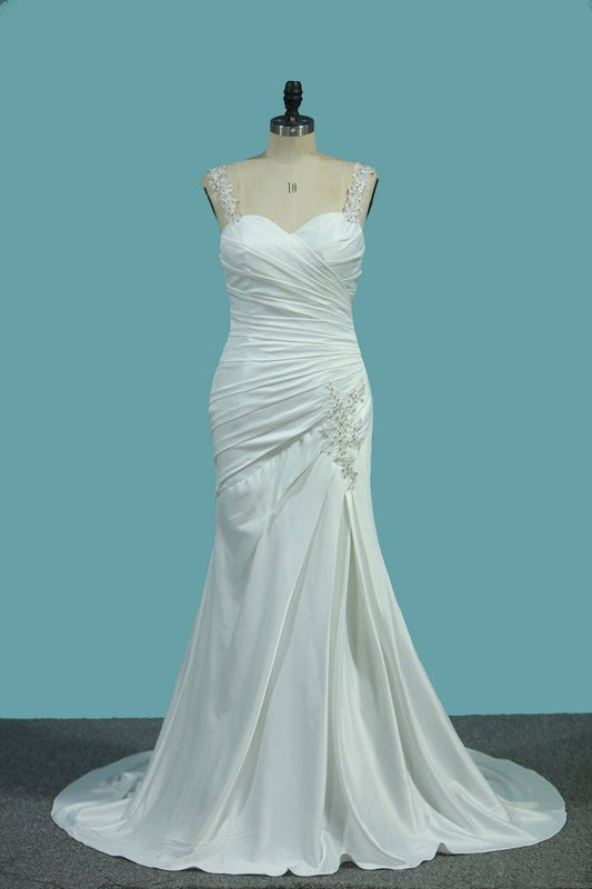 2024 Stretch Satin Wedding Dresses Mermaid With Beads And Ruffles New Arrival