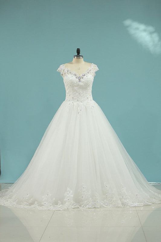 2024 Tulle Wedding Dresses A Line Off The Shoulder With Applique And Beads