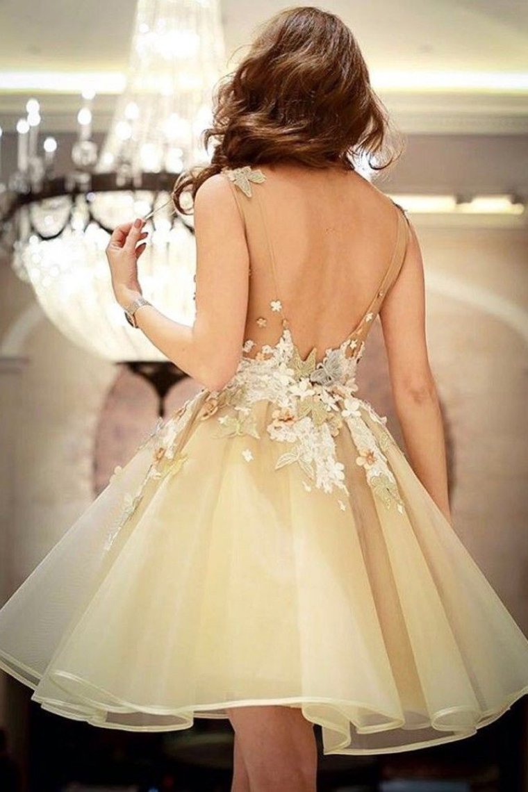 Open Back Homecoming Dresses A Line Scoop With Applique