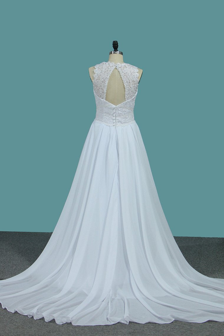 2024 Sexy Open Back Chiffon A Line Straps Wedding Dresses With Applique