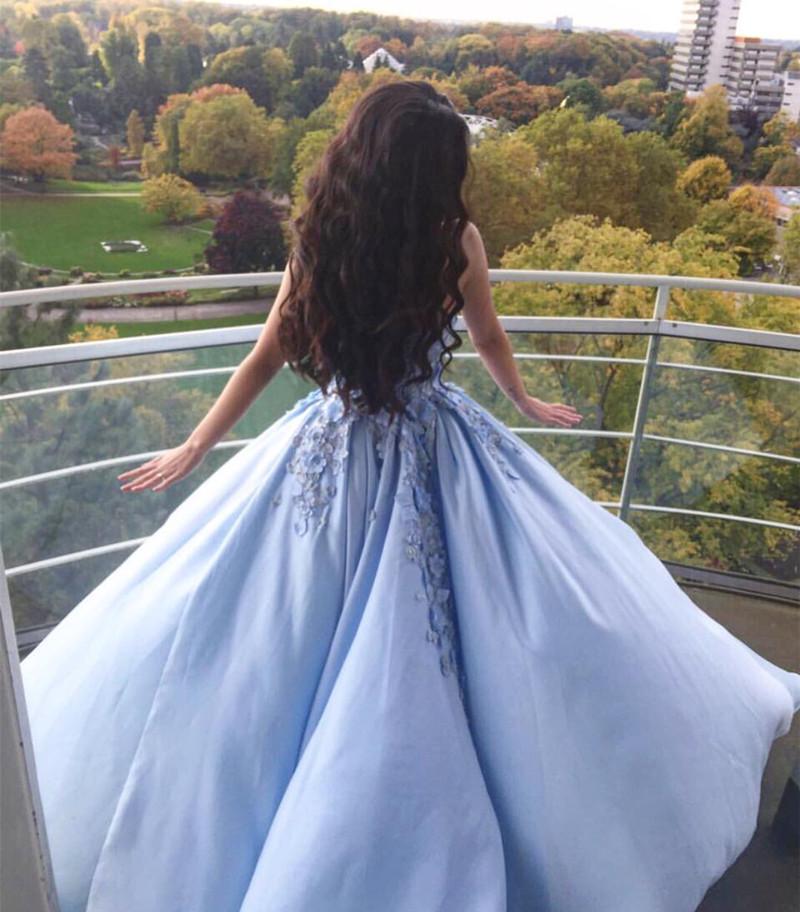 Princess Ball Gown Blue Appliques Strapless Quinceanera Dresses, Sweet 16 Dresses
