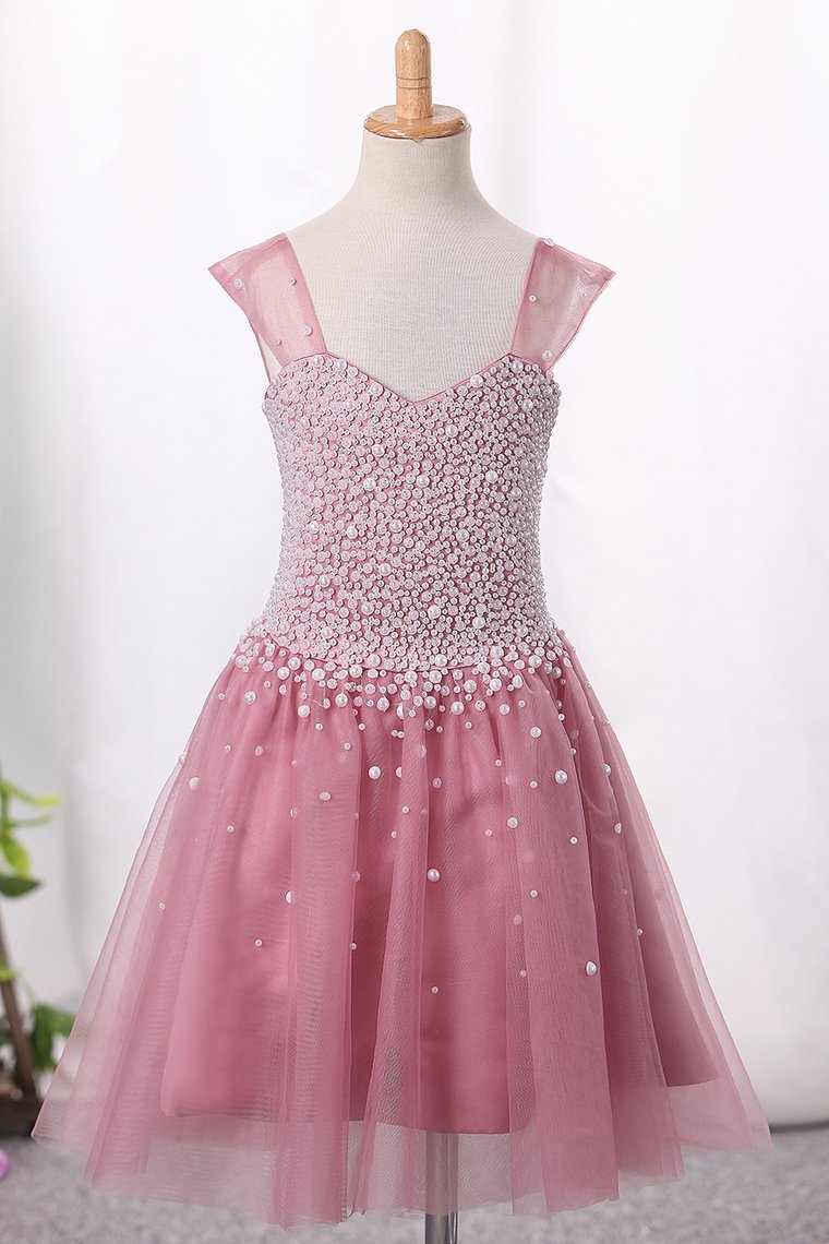 2024 Straps Flower Girl Dresses A Line Tulle With Pearls