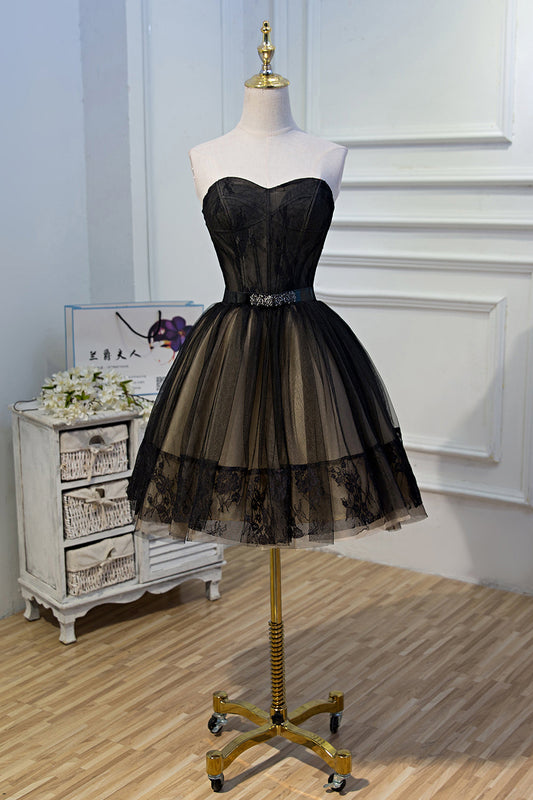 Elegant Black Strapless Lace Up Ball Gown Tulle Homecoming Dresses