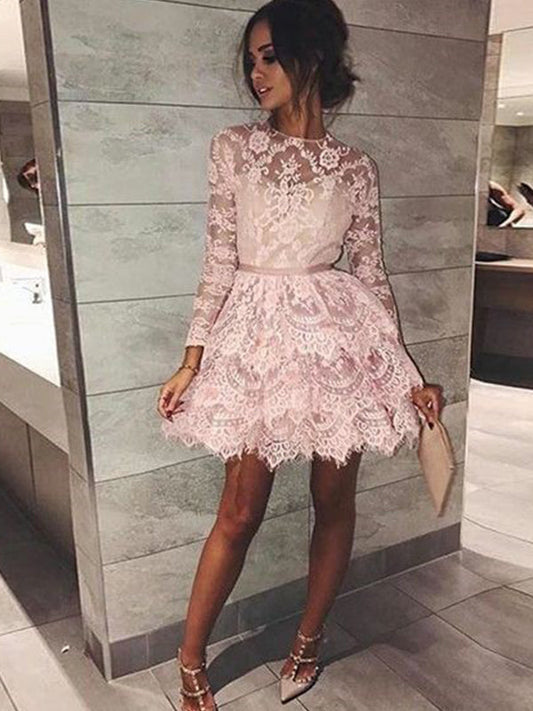 2024 Ball Gown Jewel Neck Long Sleeve Layers Cut Homecoming Dresses Matilda Short/Mini