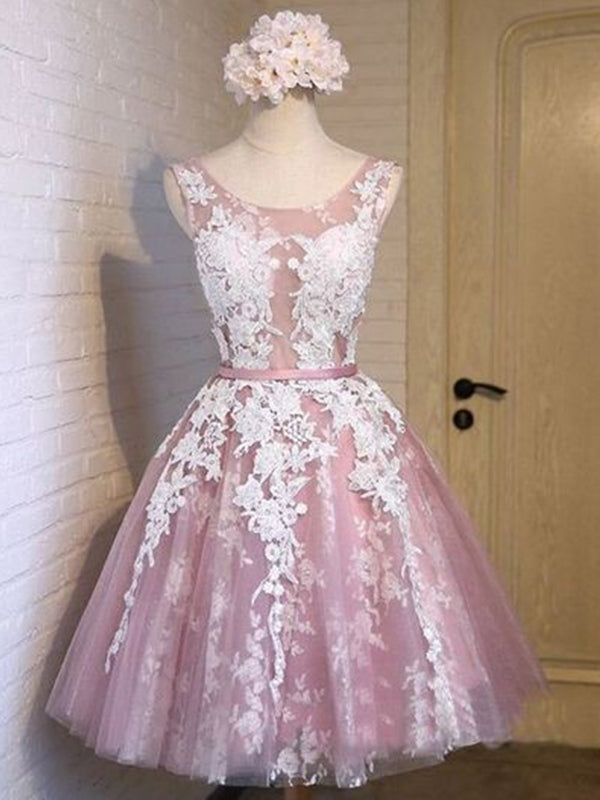 2024 Ball Gown Scoop Neck Sleeveless Applique Sash/Ribbon/Belt Up Homecoming Dresses Lace Alison Tulle