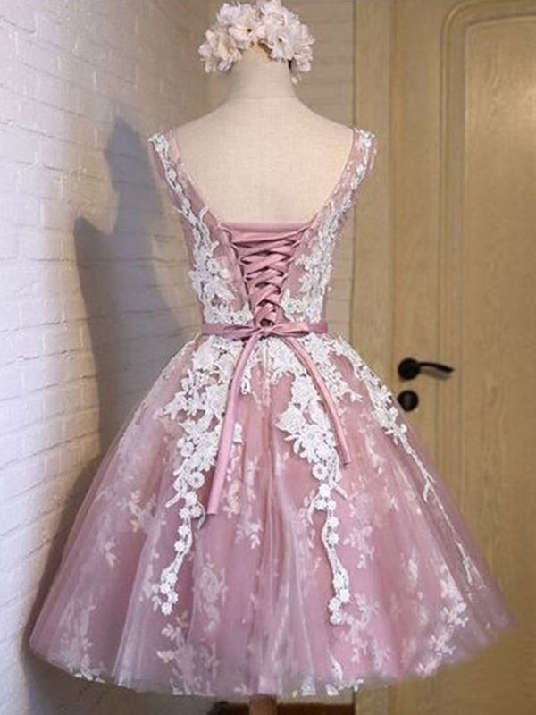 2024 Ball Gown Scoop Neck Sleeveless Applique Sash/Ribbon/Belt Up Homecoming Dresses Lace Alison Tulle