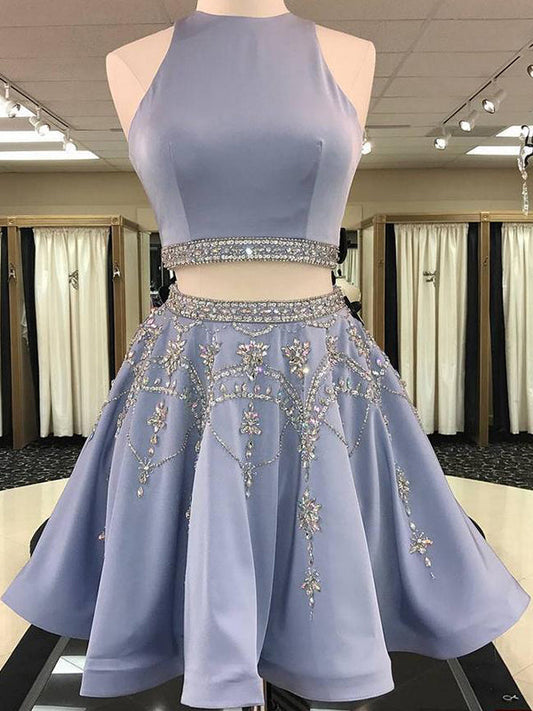Felicity Homecoming Dresses 2024 A-Line Jewel Neck Sleeveless Cut Out Back Beading Two Piece Cut Short/Mini