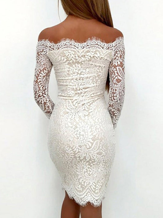 White Off-The-Shoulder Cut Short/Mini Sheath/Column Long Lace Gretchen Homecoming Dresses Sleeve