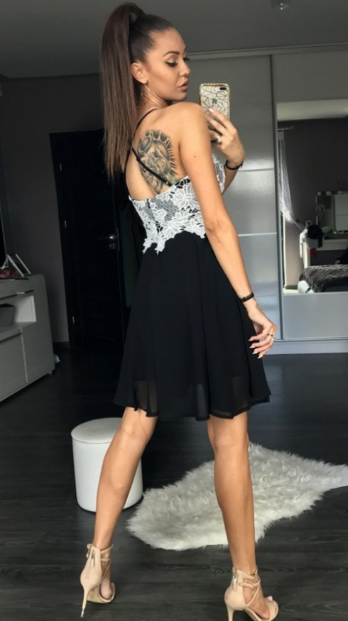 Chiffon Tara Homecoming Dresses Straps Deep V Neck Criss Cross Sleeveless Appliques Backless Black