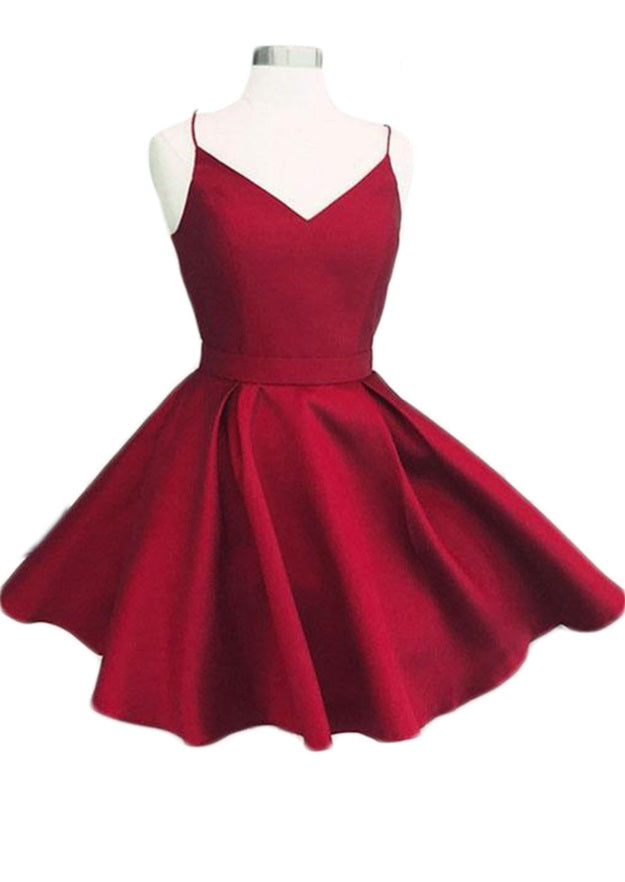 Spaghetti Straps V Neck Pleated Backless Cut Out Lucille A Line Homecoming Dresses Bow Knot