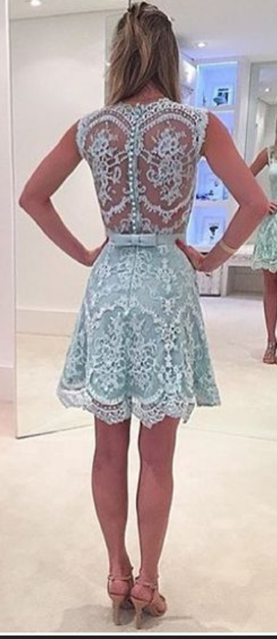 Sleeveless Jewel Flowers Lace A Line Homecoming Dresses Heidi Pearls Sheer Back Pleated Bow Knot
