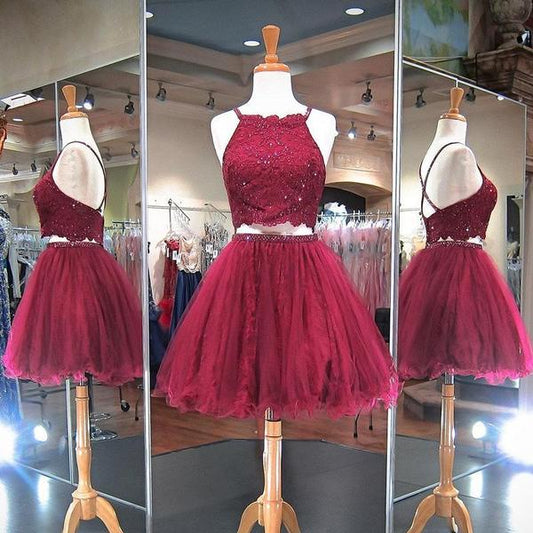 Burgundy Beading Halter Criss Homecoming Dresses Zaniyah A Line Two Pieces Cross Backless Organza