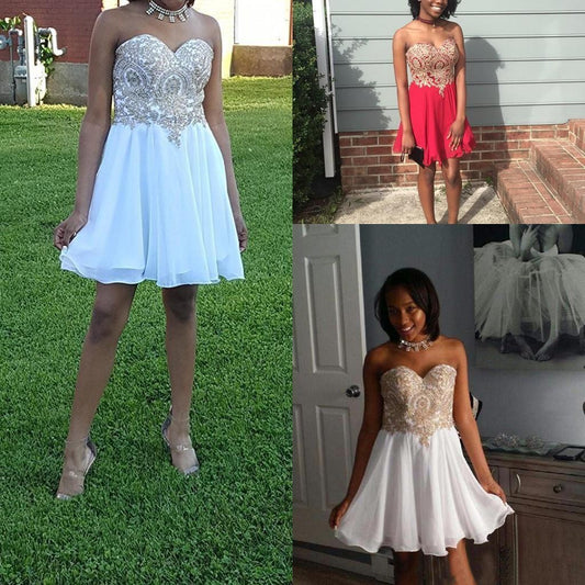 Strapless A Line Payton Homecoming Dresses Chiffon Sweetheart Pleated Appliques Short