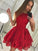 Jewel Cap Sleeve Ball Gown Tiered Pleated Red Homecoming Dresses Lace Valery Appliques