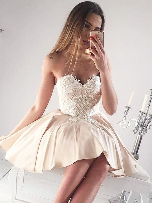 Strapless Sweetheart Appliques Taffeta Reina Homecoming Dresses A Line Ivory Pleated Short Backless