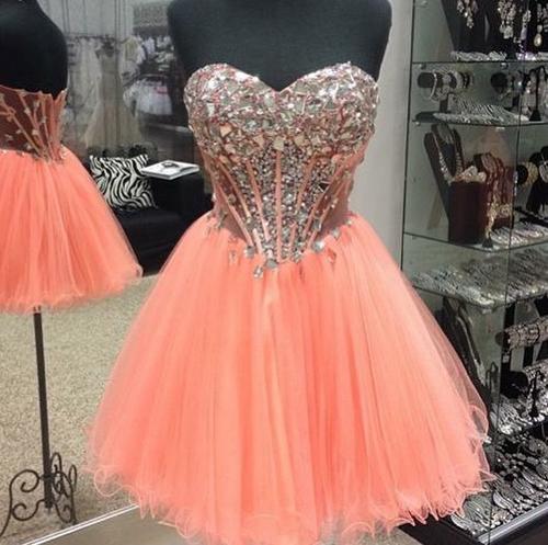 Audrina Homecoming Dresses A Line Strapless Sweetheart Organza Rhinestone Backless Sexy Short