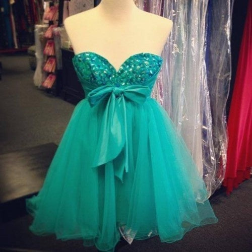 Strapless Sweetheart A Line Homecoming Dresses Lindsey Bowknot Hunter Tulle Pleated Backless