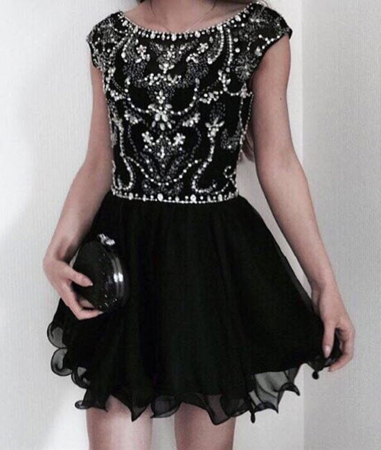 Scoop Cap Sleeve Organza Pleated Homecoming Dresses A Line Lacey Beading Rhinestone Short