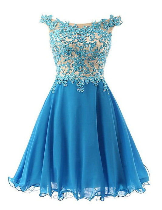 Off The Shoulder Blue Pleated Appliques Homecoming Dresses Chiffon A Line Evelin Flowers
