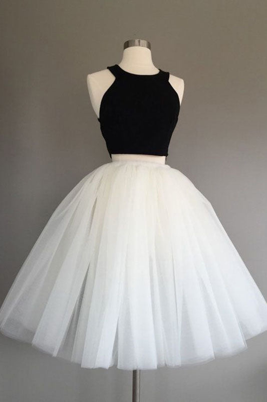 Halter Sleeveless Ball Gown Tulle Pleated Two Pieces Homecoming Dresses Hallie Simple