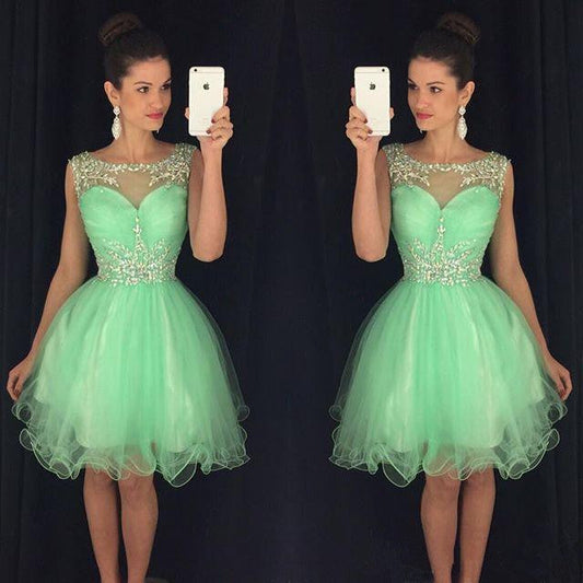 Organza Green Scoop Sleeveless Appliques Ball Londyn Homecoming Dresses Gown Pleated Sheer