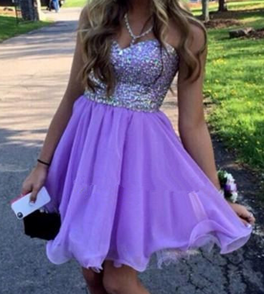 Strapless Sweetheart Beading Pleated A Line Chiffon Homecoming Dresses Anastasia Lilac Short