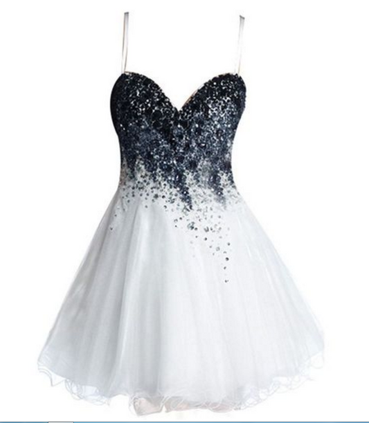 White Sweetheart Spaghetti Straps Sexy Organza A Line Homecoming Dresses Monica Pleated Beading