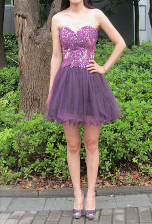 Lilac A Line Homecoming Dresses Jackie Strapless Sweetheart Appliques Organza Pleated