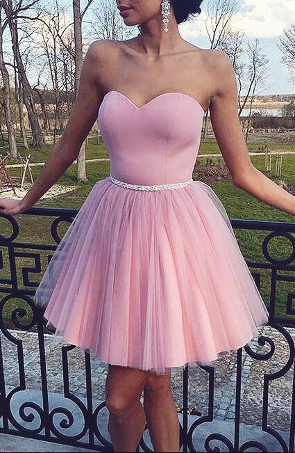 Strapless Sweetheart Ball Pink Homecoming Dresses Aleah Gown Pleated Tulle Short