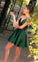 Deep V Neck Spaghetti Straps Short Homecoming Dresses Georgia Satin Dark Green Pleated