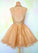 Cap Sleeve Jewel Elliana A Line Homecoming Dresses Appliques Sequins Sheer Gold Organza Backless
