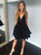 Spaghetti Straps Deep V Neck A Line Homecoming Dresses Maliyah Pleated Black Short Simple Sexy