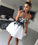 Sheer Straps Appliques White V Arianna Satin A Line Homecoming Dresses Neck Pleated Short