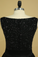 Black Prom Dresses Black Bodice Scoop Satin Floor Length Beaded & Belt