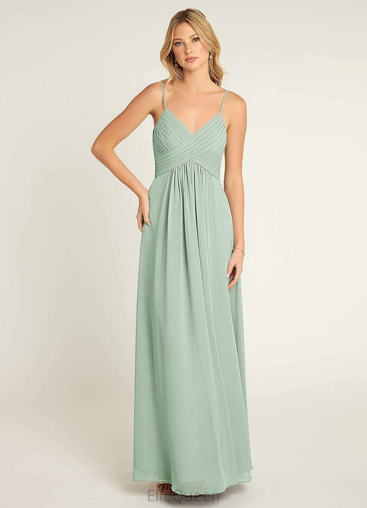Lauren A-Line/Princess Floor Length V-Neck Sleeveless Natural Waist Bridesmaid Dresses