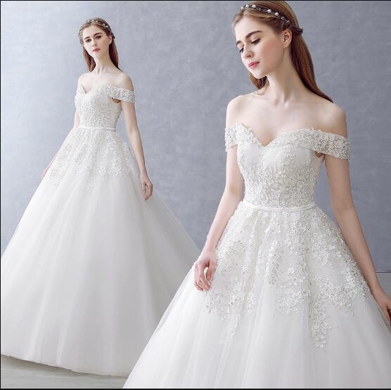 White Off-the-Shoulder Ball Gown Beads Sweetheart Floor-Length Wedding Dress JS751