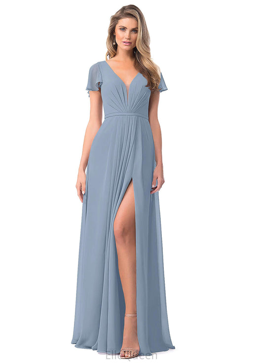 Kaylin Natural Waist V-Neck Floor Length Short Sleeves A-Line/Princess Bridesmaid Dresses