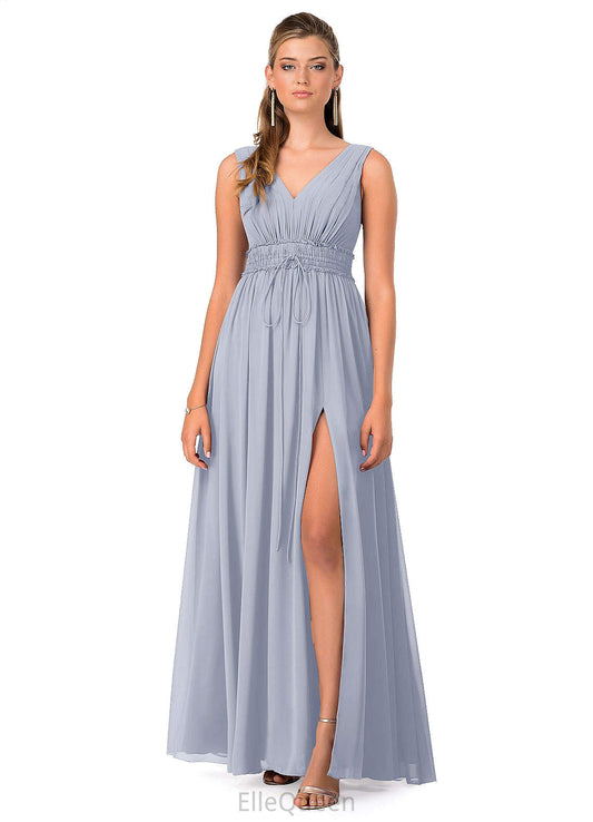 Leanna A-Line/Princess Natural Waist V-Neck Sleeveless Floor Length Bridesmaid Dresses