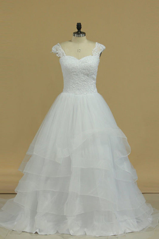 2024 A Line Wedding Dresses Cap Sleeve With Applique Tulle