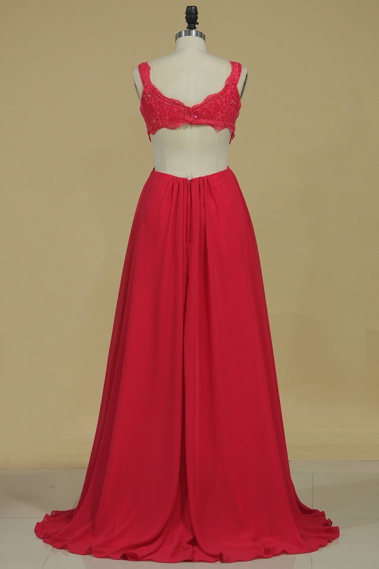 2024 Chiffon Straps With Beads A Line Floor Length Prom Dresses