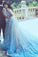 Charming Long Gorgeous Blue Lace Applique Prom Dresses Evening Dresses