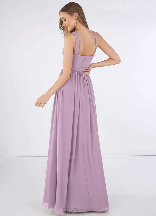 Mikayla A-Line/Princess Floor Length Natural Waist Spaghetti Staps Sleeveless Bridesmaid Dresses